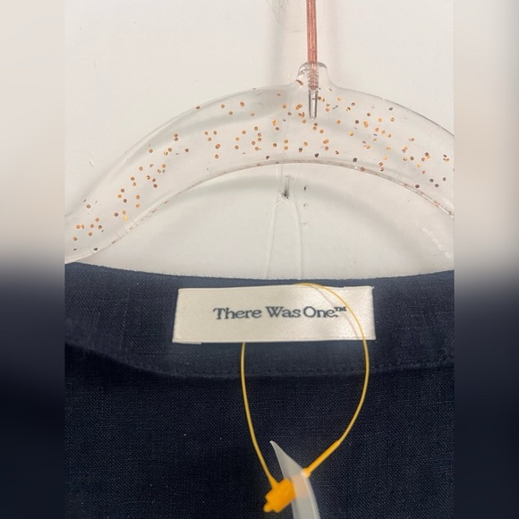 There Was One Dress Navy Linen Puffy Sleeve Button Down Dress Size M $258 - Picture 4 of 6